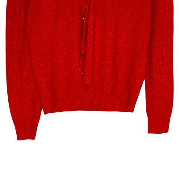 Loft L Womens Jeweled Button V Neck Cardigan Sweater Tango Red Fuzzy - Picture 6 of 8